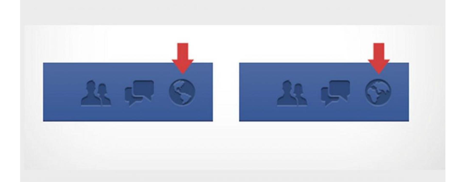 Facebook muda o ícone de notificação de acordo com o seu país