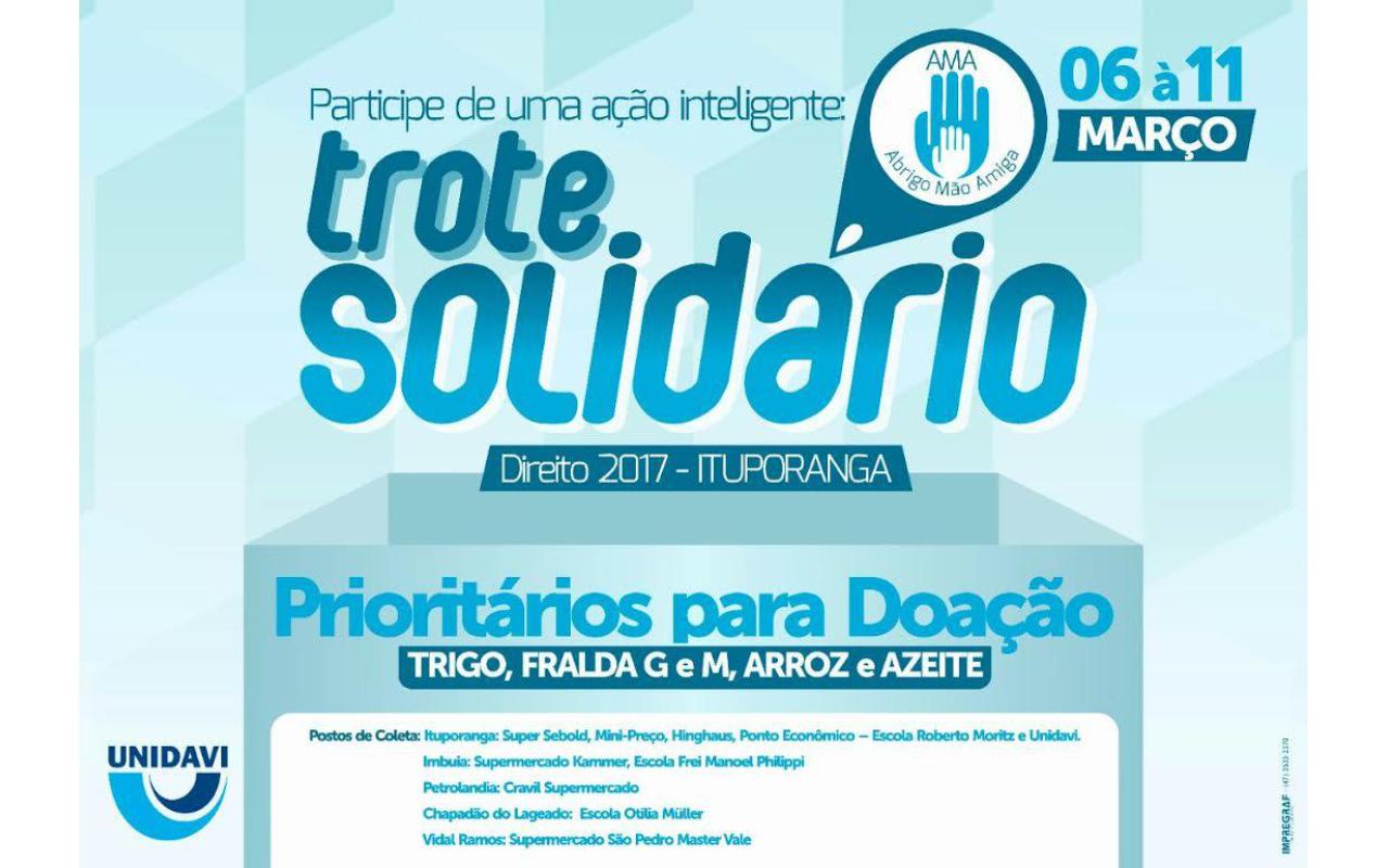 Calouros de Direito da Unidavi de Ituporanga promovem Trote Solidário em prol do AMA