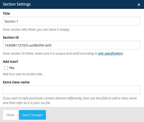 accordion item vc settings