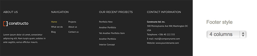 footer columns