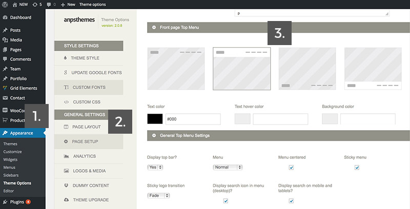 front page top menu