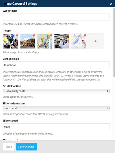 image carousel vc settings