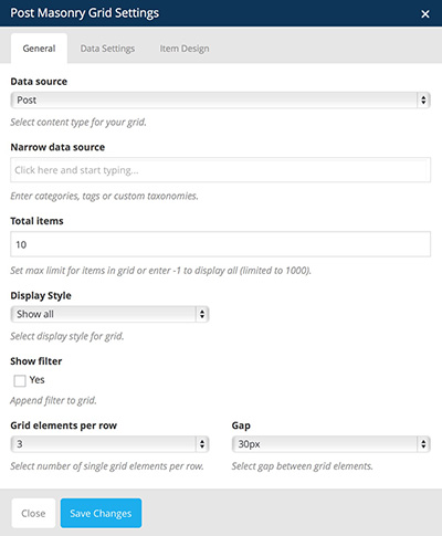post masonry grid vc settings