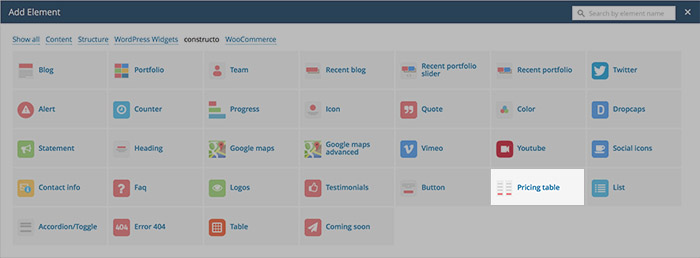 pricing table vc