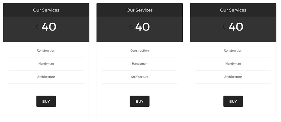 pricing table