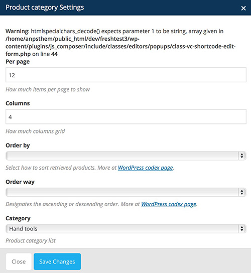 aproduct category vc settings