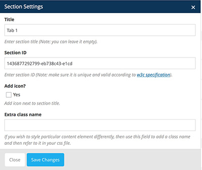 tabs item vc settings