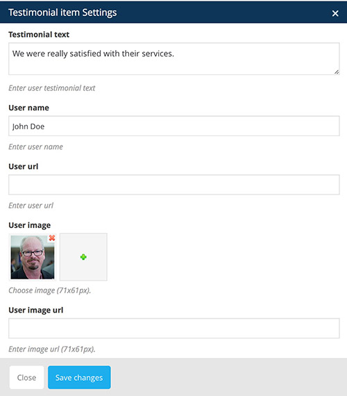 testimonial item vc settings